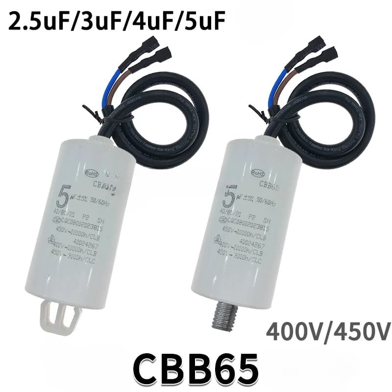 1pcs CBB65 For refrigerator freezer capacitor with wire 2.5 uF 3UF 4UF 5UF 450V motor start capacitor