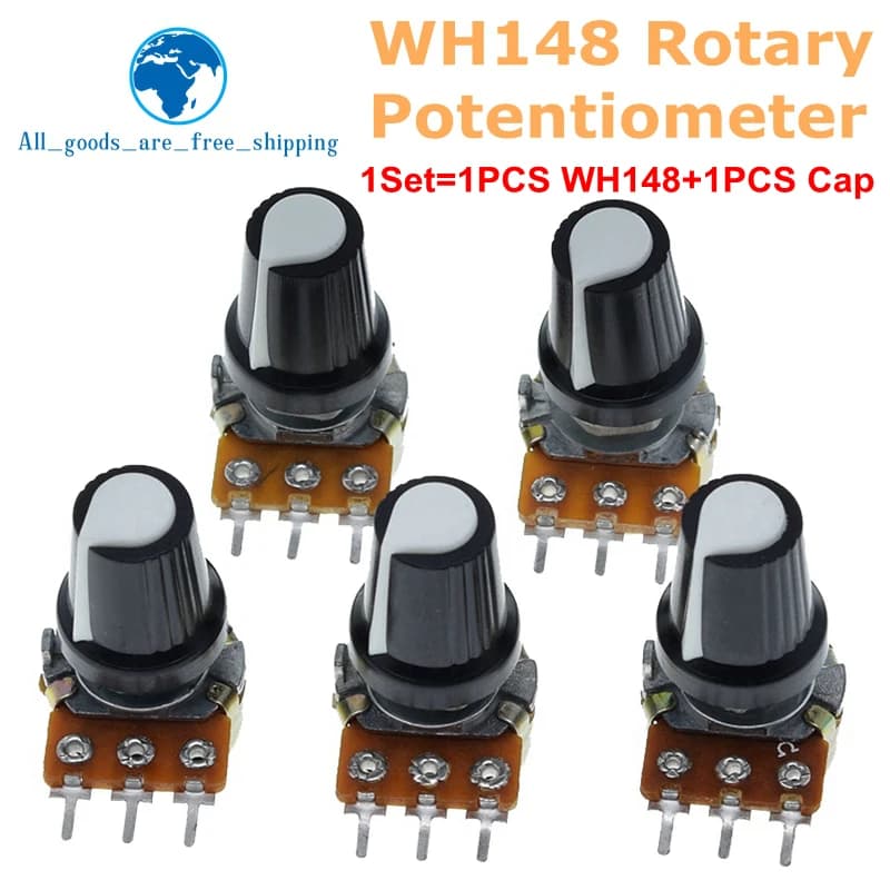 1/3 Set WH148 1K 10K 20K 50K 100K 500K Ohm 15mm 3 pin linear conical potentiometer resistor for Arduino with white cap AG2