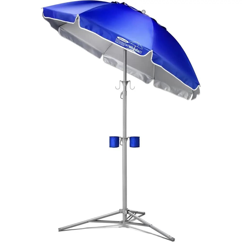 Ombrellone Leggero e Regolabile per Esterni e Spiaggia con Supporto a Treppiede - Blu