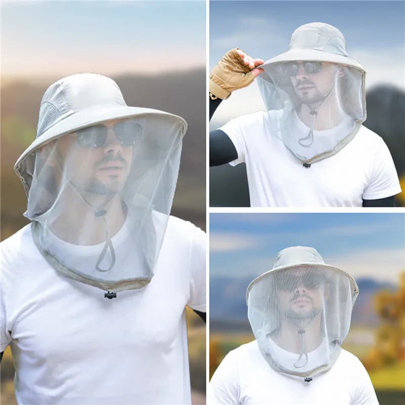 Testa esterna Maschera per il viso Cappello Copertura a rete Copertura anti-zanzara Cappuccio per zanzariera Viaggio estivo Copricapo traspirante in rete Cappellini da pesca