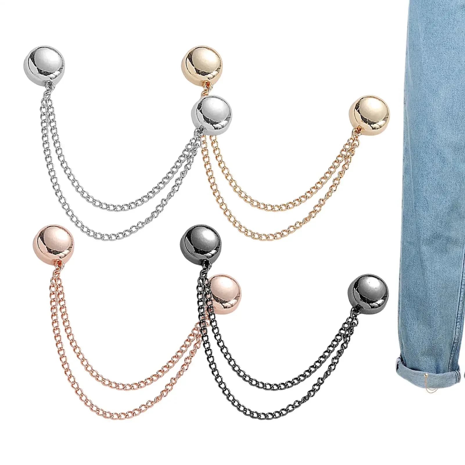Clip Magnetica Multifunzione per Abbigliamento con Catena, Bottoni in Metallo, Clip per Fissare Vestiti, Sciarpe, Polsini di Pantaloni, Decorazione con Magnete
