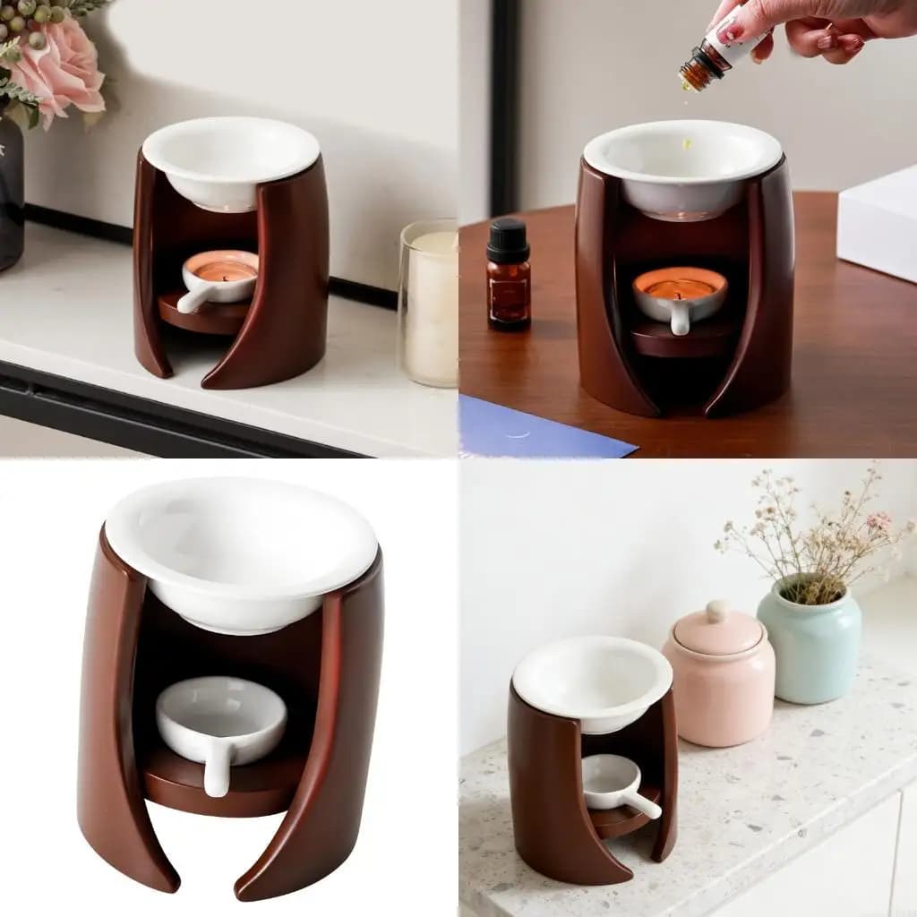 F19B Ceramic Aromas Diffuser Stove Essential Oil Wax Melts Burners with Tealight Holder Spoon Set For Relaxation And Decors