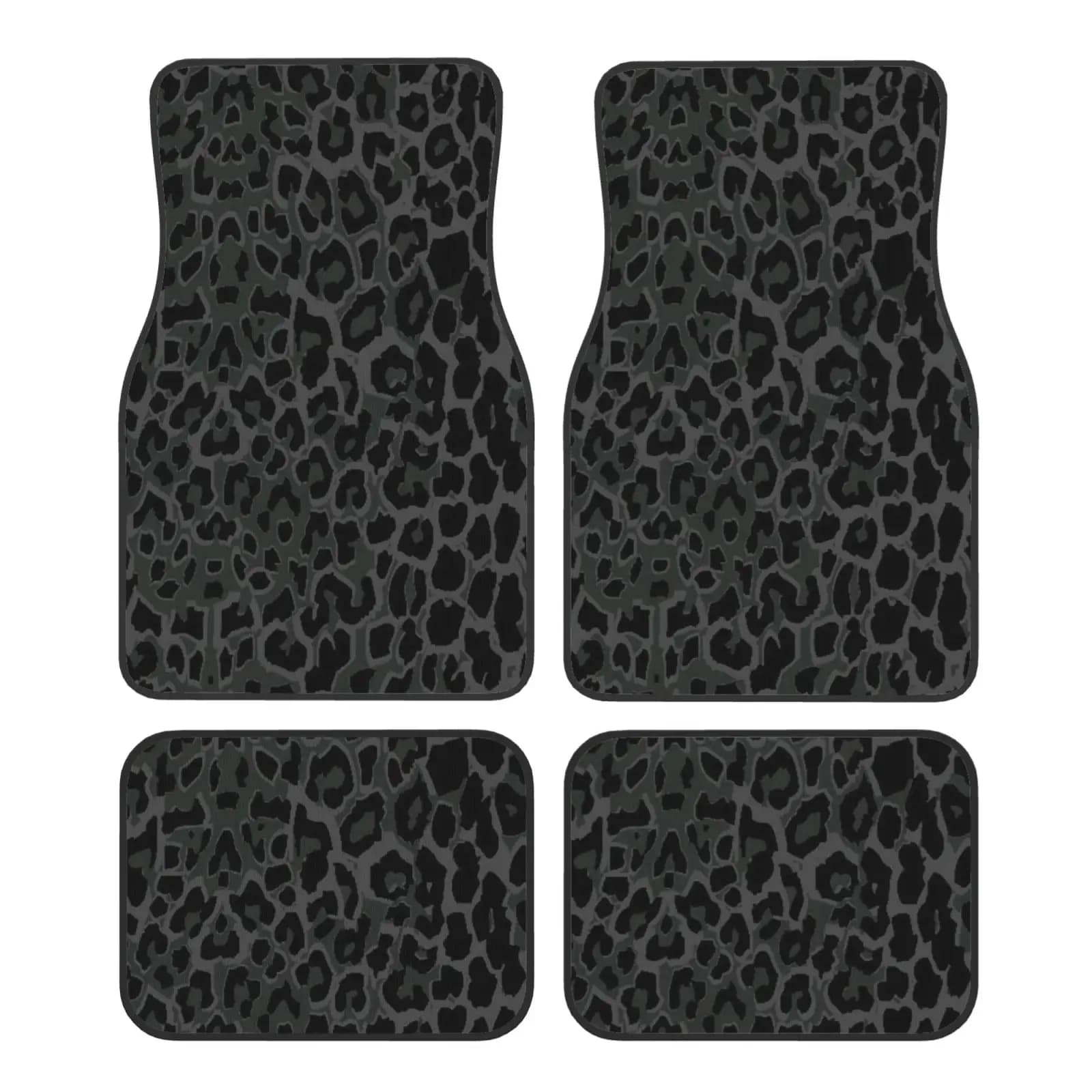 Black Leopard Print Car Floor Mats Set of 4 Vehicle Front Rear Carpets Non-Slip Auto Foot Mats Universal Fit for Van Truck SUV