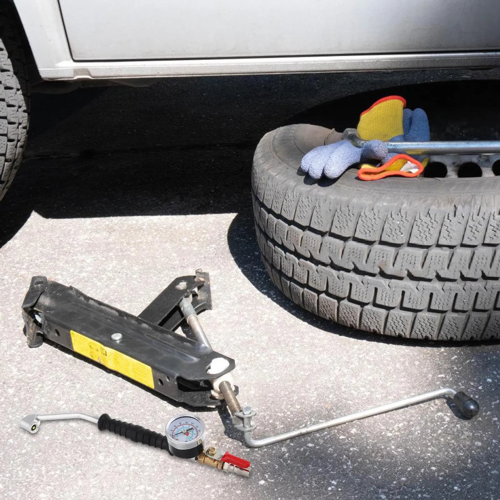 Ugello Gonfiagomme Rinforzato con Testa Curva Estesa e Manometro per Camion, SUV e Auto - Strumento di Misurazione e Gonfiaggio della Pressione dell'Aria Preciso