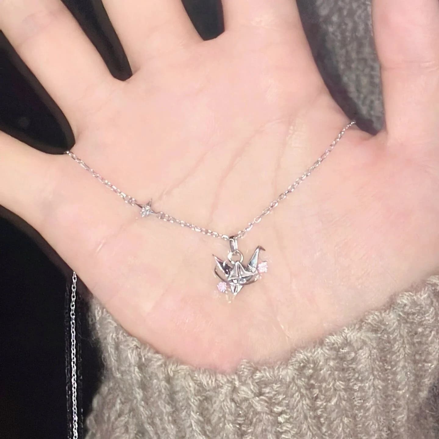 paper crane necklace Tibetan silver cute origami thousand paper crane necklace fashion trend sweet hollow design