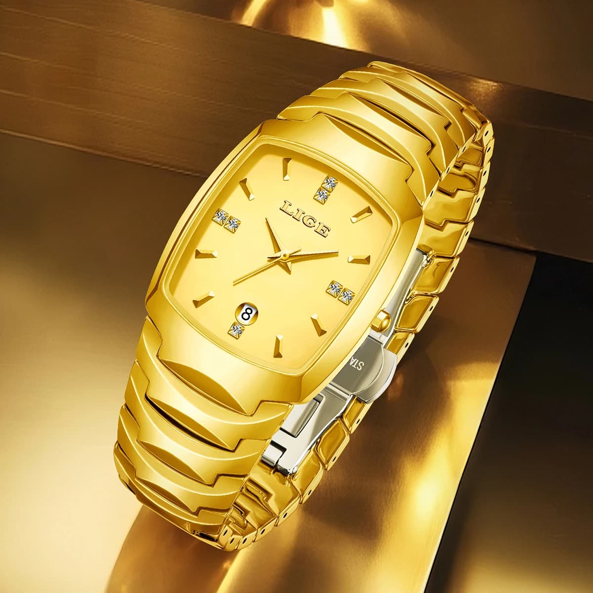 LIGE Top Brand Orologi da donna eleganti e lussuosi Orologio al quarzo con cinturino in acciaio al tungsteno impermeabile per Lady Tonneau Orologio di lusso