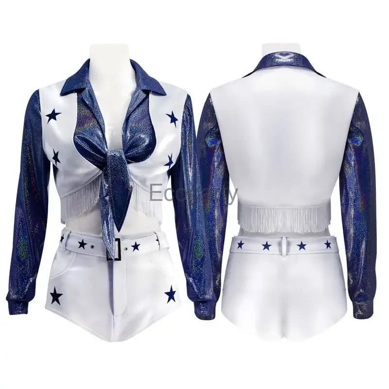 Costume da Cheerleader dei Dallas Cowboys per Donna, Uniforme Lucida da Cheerleader per Cosplay, Outfit per Feste di Halloween