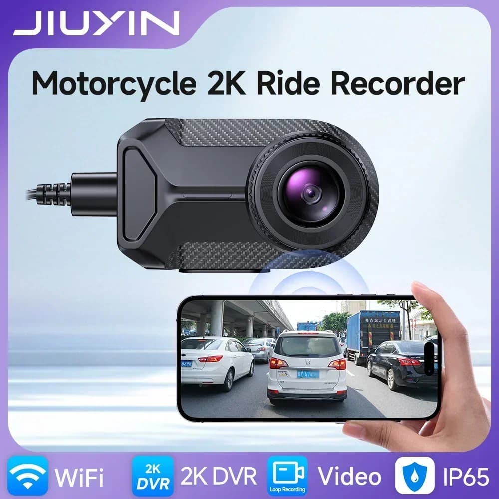JIUYIN 2K HD WiFi Waterproof IP65 with Loop registration, Vision angle 140 Degrees, HD camera DVR Dash Cam