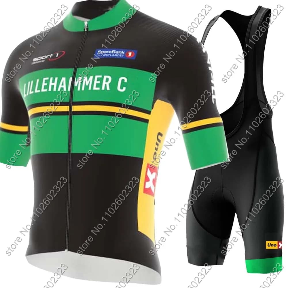 Lillehhammer 2024 cycling mesh Set man short sleeve Norway green clothing road bike shirts cycling pants with MTB Maillot straps