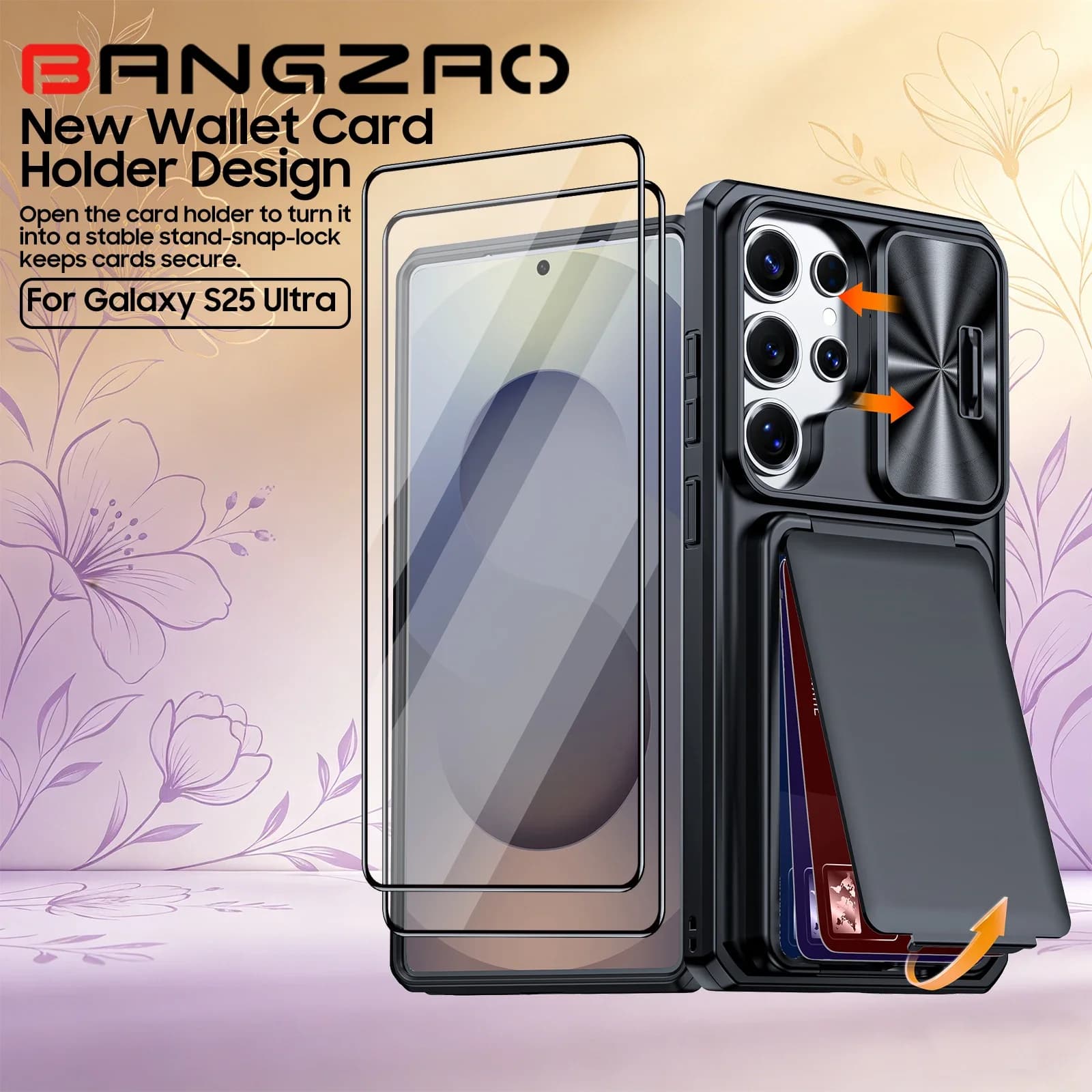 Custodia per Samsung Galaxy S25 Ultra con slot per carte RFID e protezione per obiettivo, cover antiurto - Ottima idea regalo per la Festa della Mamma - Nera