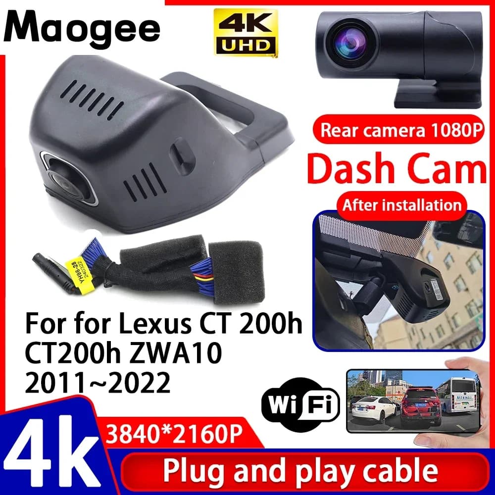 4K UHD Plug and Play, Dash Cam for Auto, Camera for Lexus CT 200h CT200h ZWA10 2011~2022