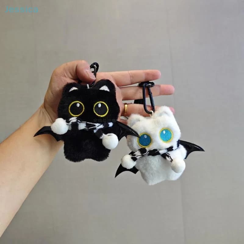 ♥ Cartone animato peluche mini gatto nero ciondolo portachiavi zaino ornamenti appesi portachiavi auto regalo di compleanno