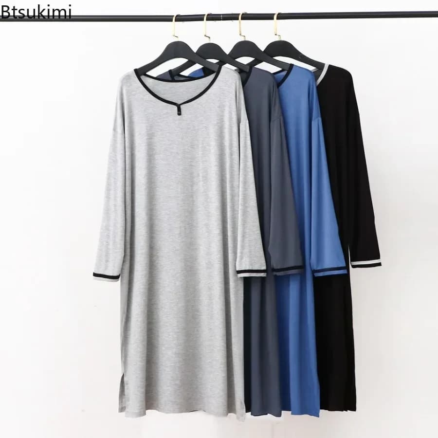 2026 Primavera Estate Uomo Modale Vestaglie Pigiama Doccia Medio-lungo Al Ginocchio Accappatoio Sottile Allentato Plus Size Uomo Homewear Abito da notte
