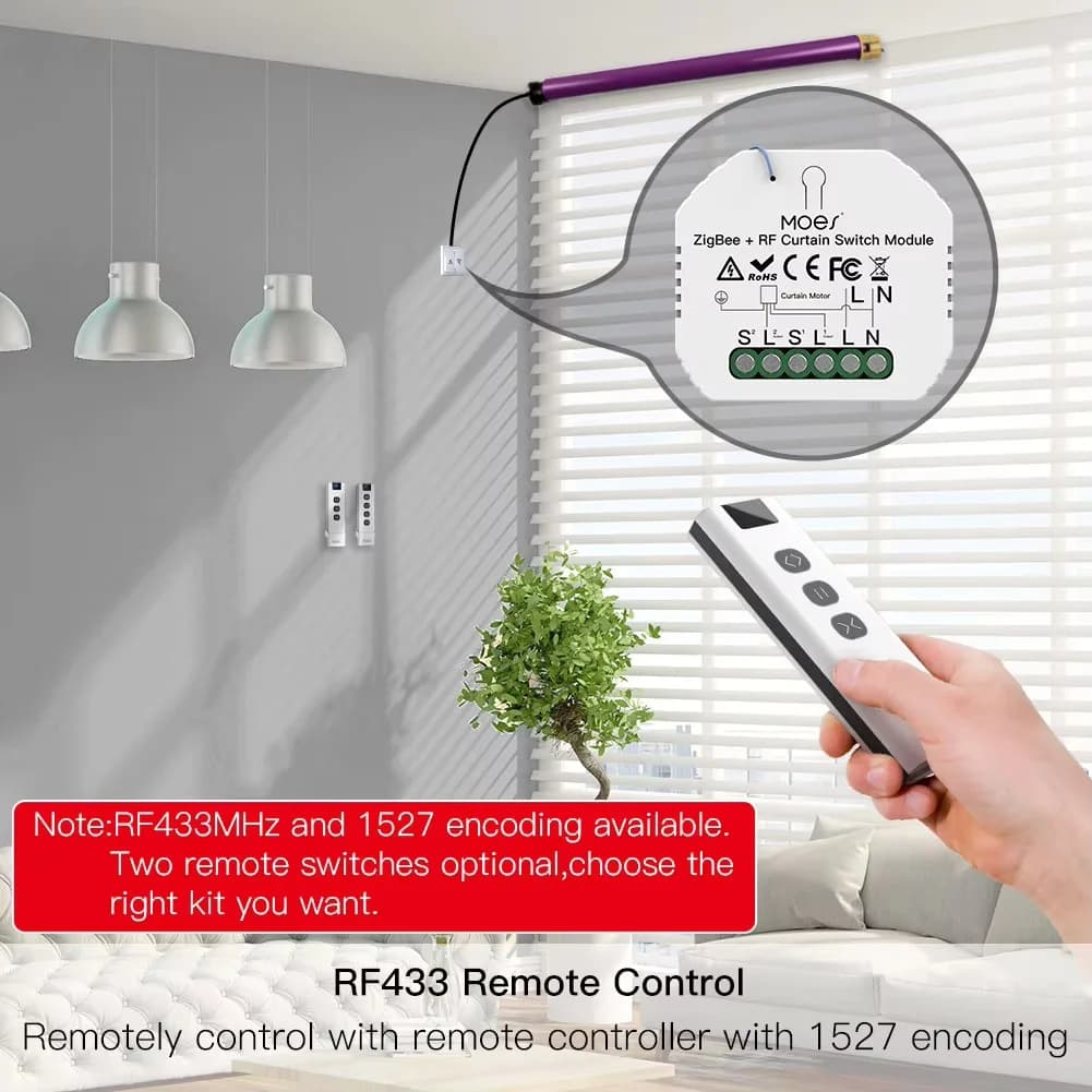 Smart RF433 Curtain Switch MOES ZigBee DIY Module For Motorized Roller Shutter Blinds Motor Smart Life APP Alexa Google Home