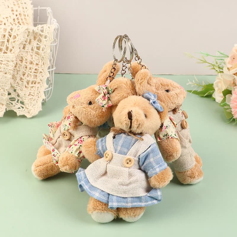 1 pz carino indossare vestiti orso peluche cartone animato coniglio ciondolo bambola di pezza morbida portachiavi zaino borsa per auto portachiavi decorazione regali