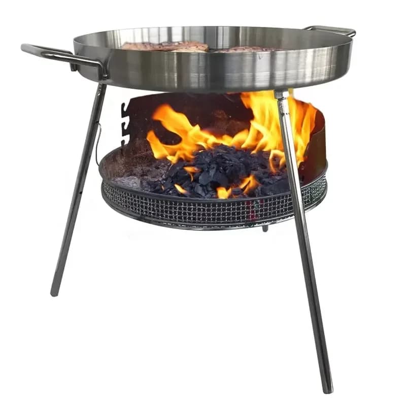 Portable Stainless Steel Camping Pan Durable Outdoor Cookware for Grilling Frying Hiking Picnic Lightweight Nonstick Skillet