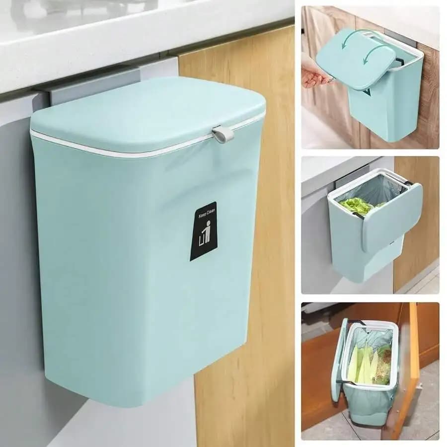 2.4 Gallon Hanging Kitchen Compost Bin With Lid For Cabinet Under Sink