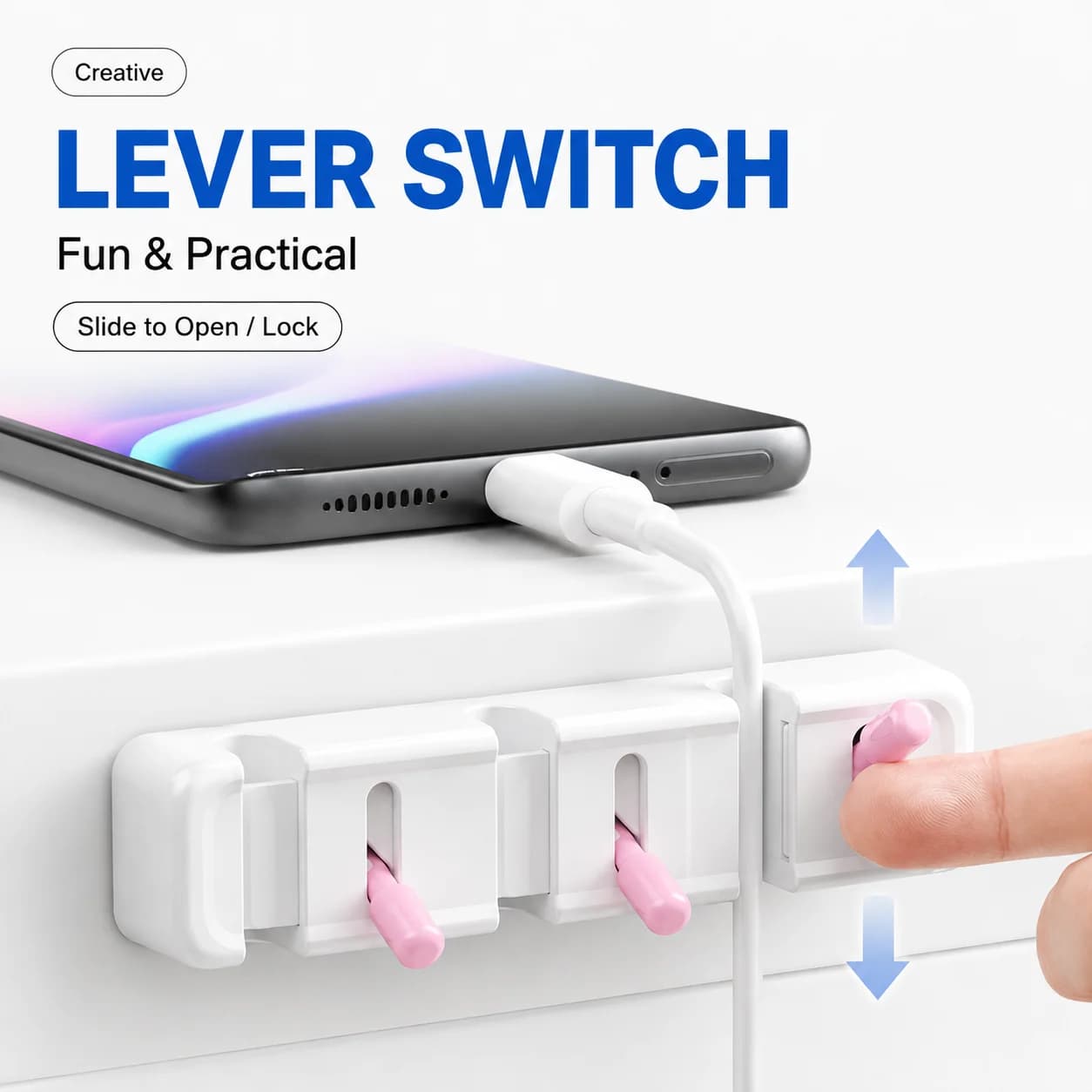 3-Slot Lever Cable Organizer for Desk Adhesive Cord Holder Clips for Charging Cables USB Wire Management Desktop Cable Holder