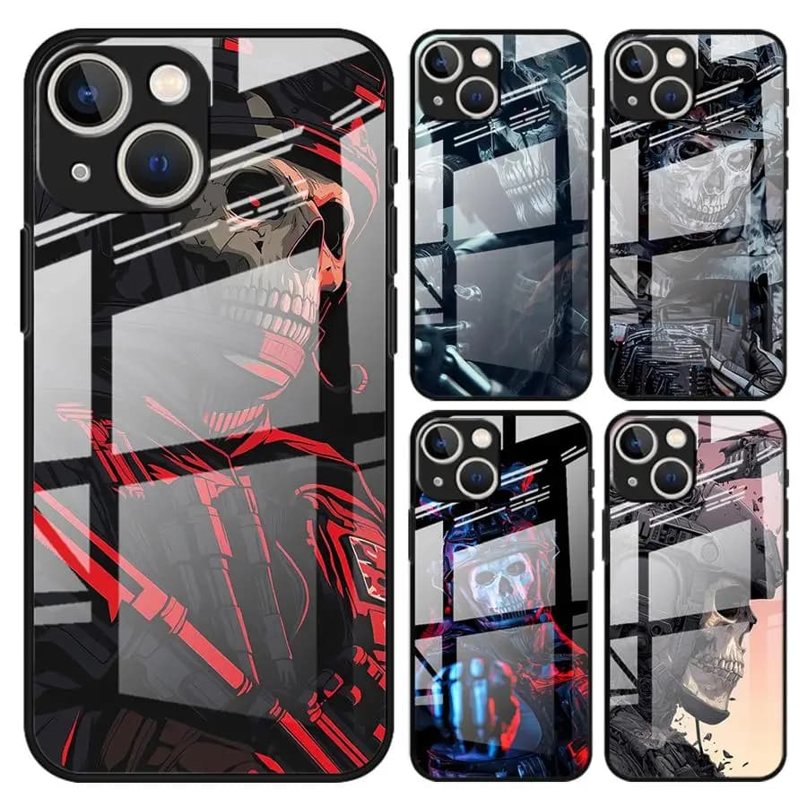 Glass Phone Cover Case for iPhone 17 Pro Max XR 13 12 Air 11 8 16 15 Plus 14 Cool Skeleton