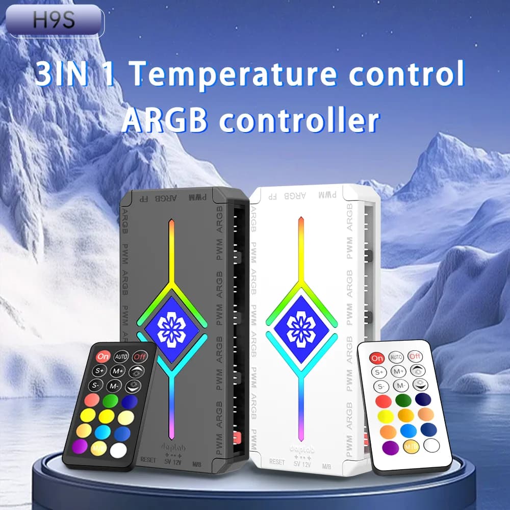 5V 3PIN ARGB HUB Ventola per case del computer Luce divina Sincrono PWM Controllo intelligente della temperatura Hub a 9 porte Telecomando per custodia del PC