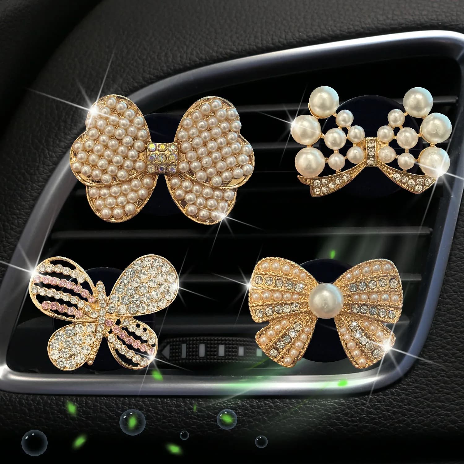 Smooth clip with bow bling, vent clip for deodorants for auto crystal, car diffuser clip with bow bling, interior decoration for car with rhinestones