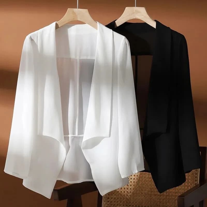 Cappotto in chiffon di moda Scialle femminile Nuovo 2025 Abiti estivi Abbigliamento per la protezione solare Giacca estiva sottile da donna Cardigan Top