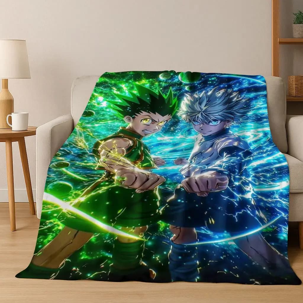 Anime HUNTER X HUNTER HXH Gon Freecss Killua Coperta di flanella del fumetto, accogliente coperta morbida per la copertura del divano del letto della camera da letto di casa Kid