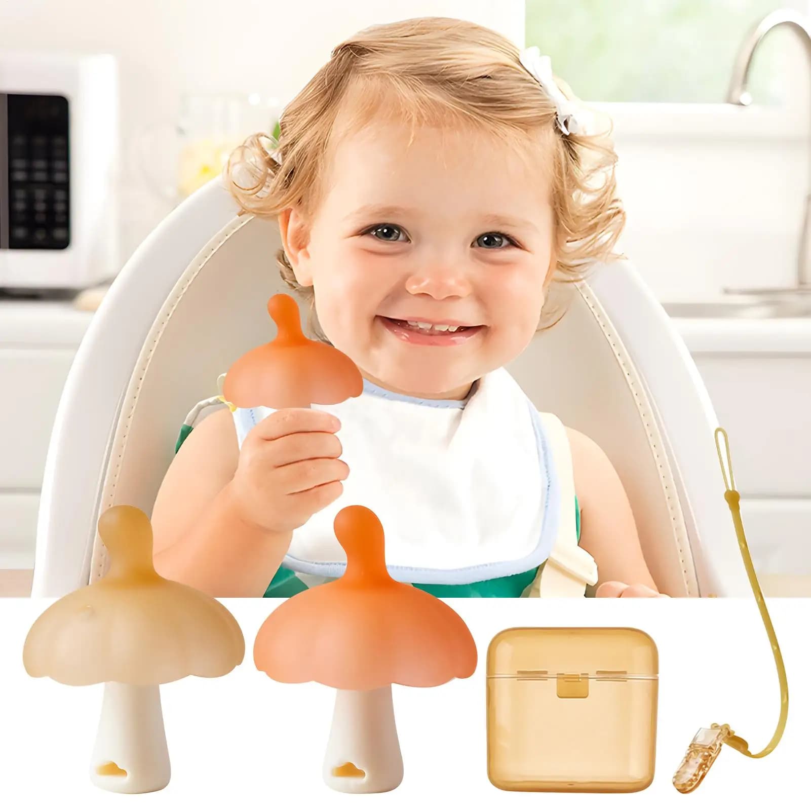 Massaggiagengive con anello per bambini in silicone a fungo con cinturino regolabile Ansia Dentizione Giocattoli 0-12 mesi Perline da masticare Sollievo sensoriale delle gengive Lenisce