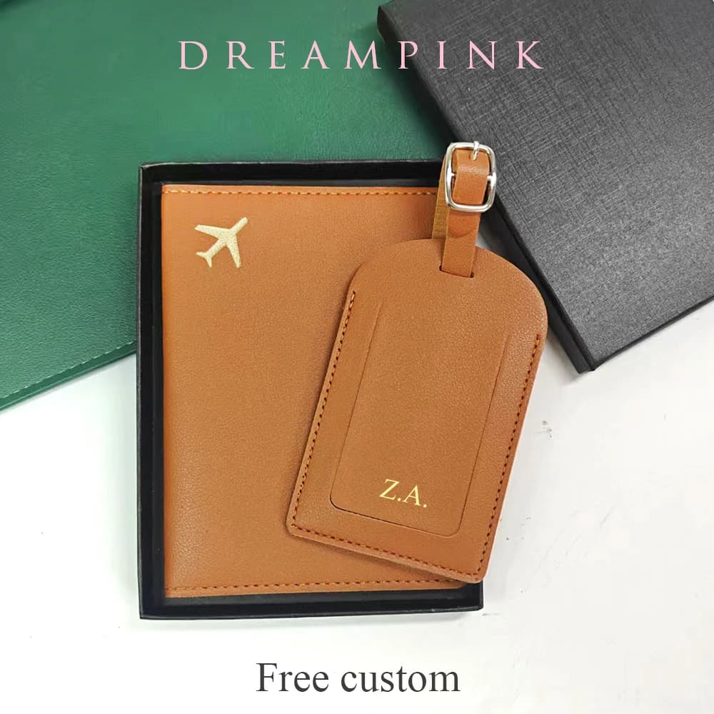 Set regalo porta passaporto con etichetta per bagagli con nome personalizzato per aereo d'oro Personalizza la scatola di accessori da viaggio personalizzata per matrimonio e Capodanno
