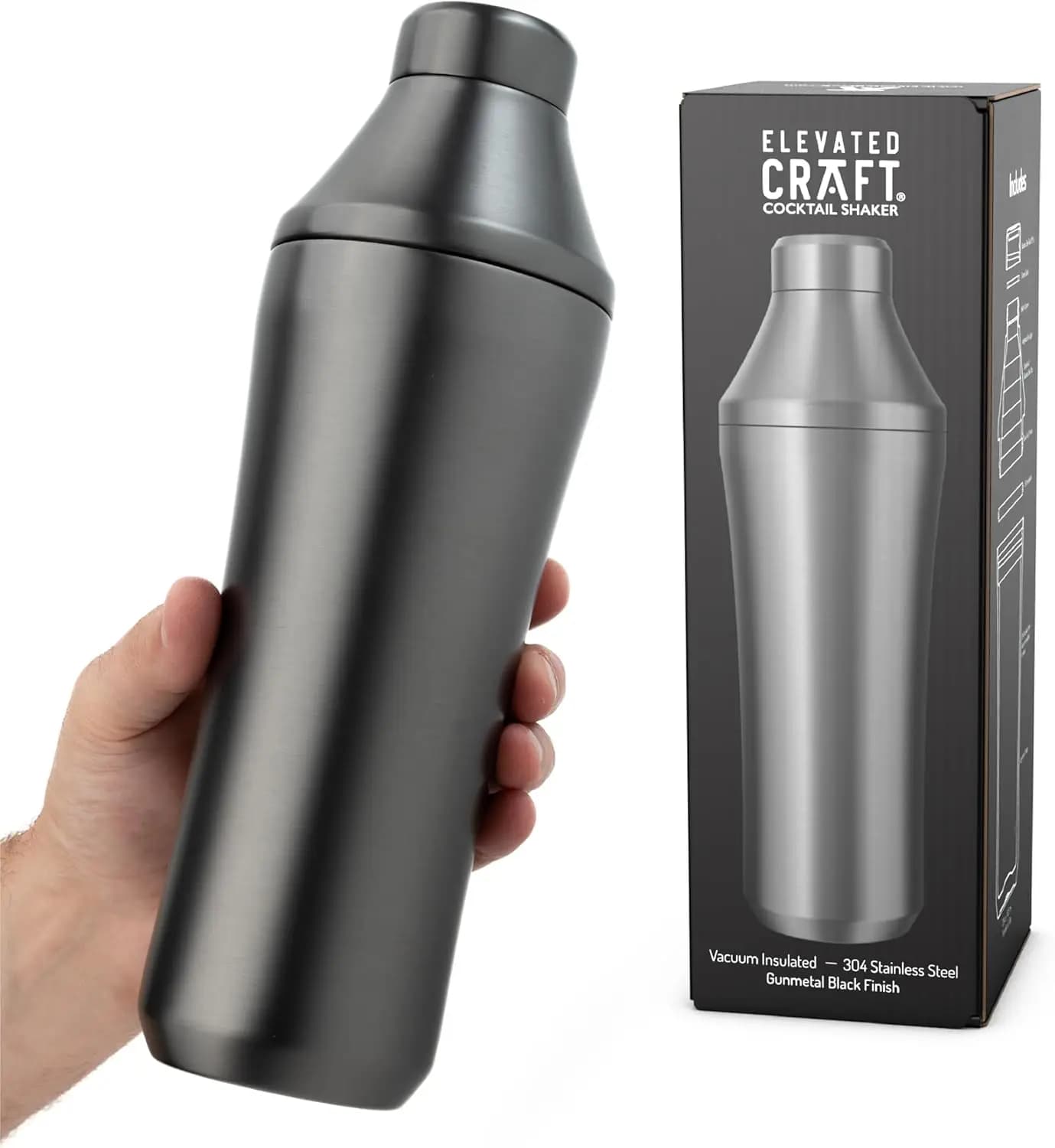 Shaker per Cocktail Ibrido - Shaker per Cocktail in Acciaio Inossidabile Premium con Isolamento Sottovuoto - Sistema di Misurazione Innovativo - Marti
