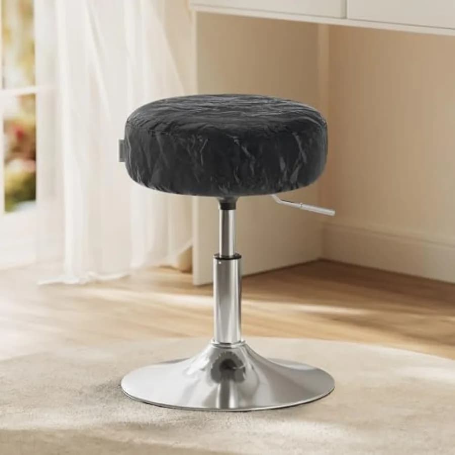 Sgabello Regolabile per Trucco, Sedia Girevole a 360° per Toeletta ° Sgabello Girevole con Poggiapiedi, Rivestimento in PU, Cuscino Spesso per Camera da Letto, Cucina, Sala da Pranzo