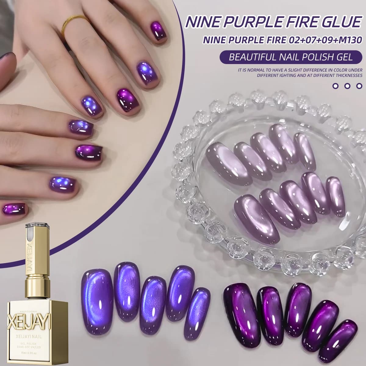 XEIJAYI 4 Pz 15 ML Viola occhio di gatto Smalto Gel per unghie set Semi Permanente Nail Art Soaking UV LED Nail Salon Gel per unghie fai da te