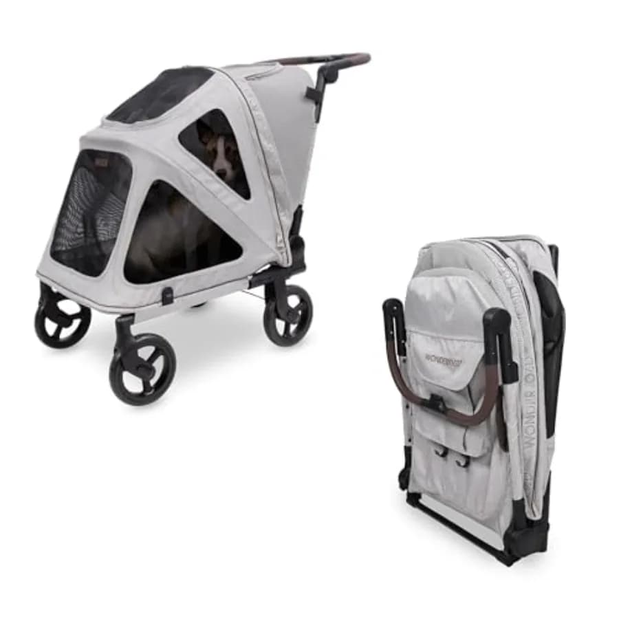 WonderFold PF Luxury FlatFold Pet Stroller Designed for Comfortable Elevated Everyday Walks - Gray, Medium Up to 66 lbs