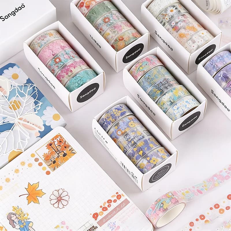 5Rolls/Box Creative Transparent PET Floral Washi Tape Gift Set, DIY Decorative Material Sticker Tape for Scrapbooking & Journal