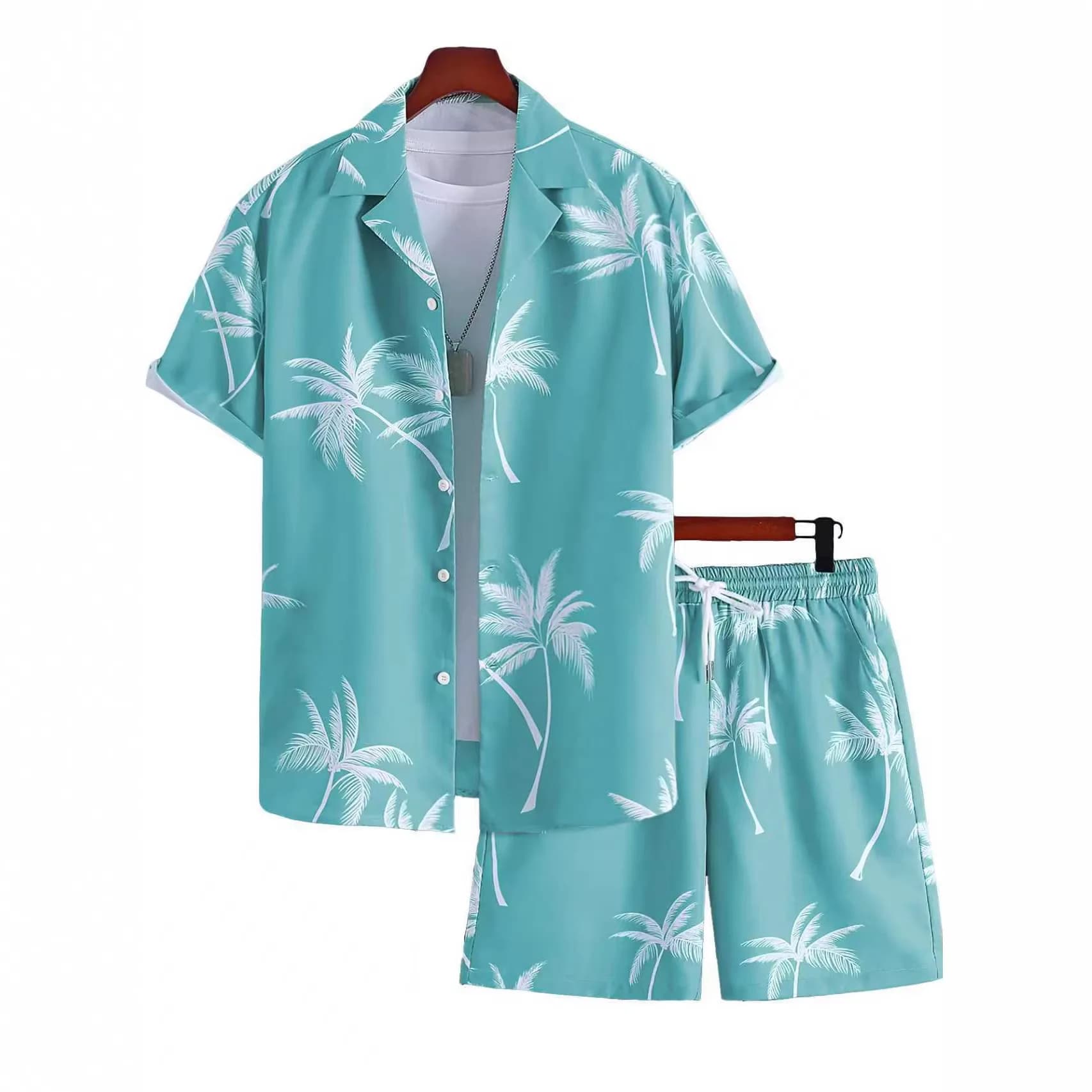Summer New Lapel 3d Printed Short-sleeved Shirt Casual Vacation Short-sleeved Shorts Set