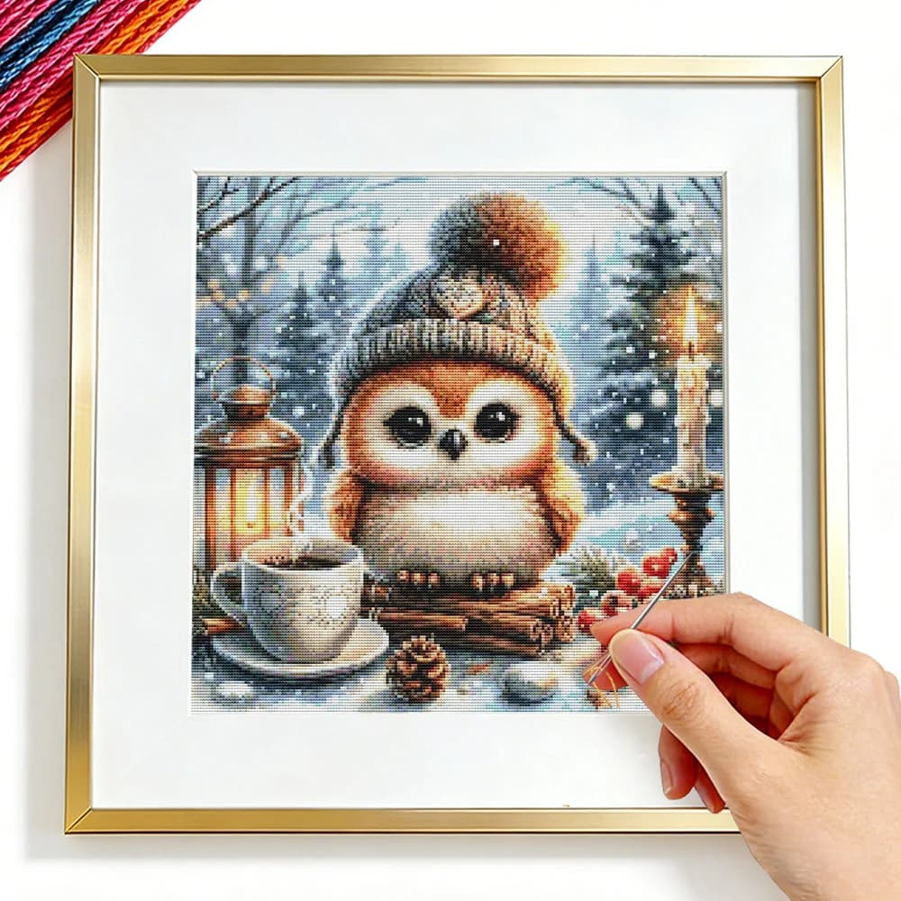 Cross Stitch Kits Owl Winter Christmas Gift 11CT Bird Snow Embroidery Sets Forest Handicrafts DMC Home Decoration Art