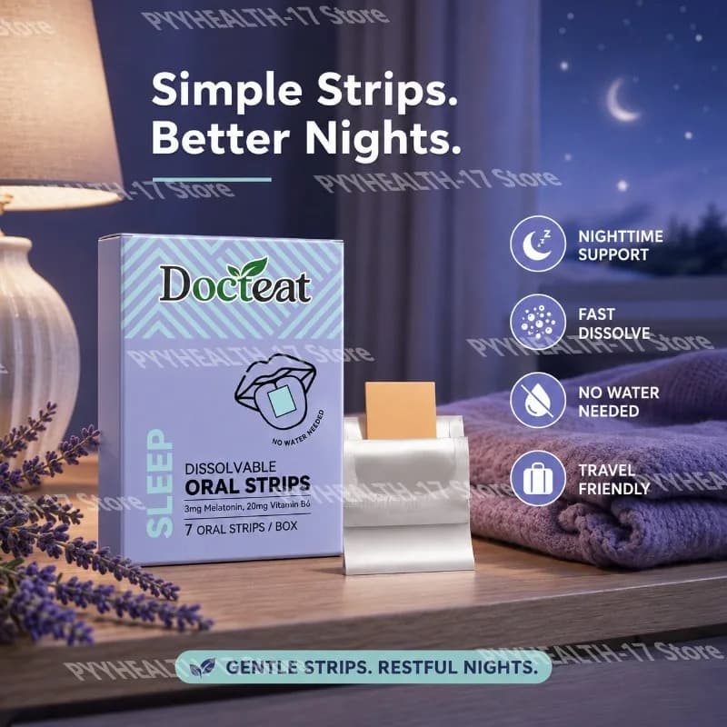 Docteat Melatonin Oral Strips with Vitamin B6 Sleep Support Quick Dissolve No Water Needed Bedtime Use for Men Women 7 Strips