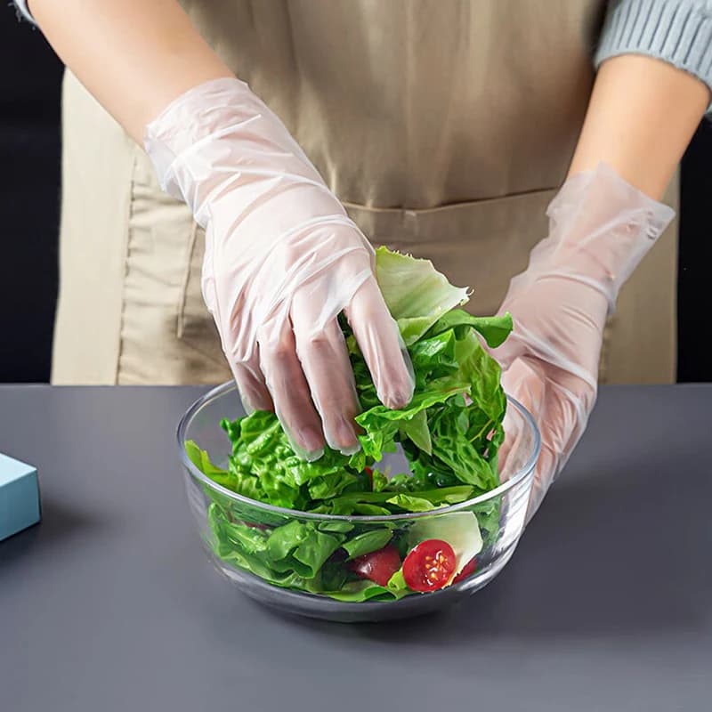 100 Pezzi/Scatola Guanti Senza Lattice Trasparenti Antiscivolo Resistenti agli Acidi Guanti di Sicurezza per Alimenti Guanti per Pulizie Domestiche Guanti Monouso in TPE
