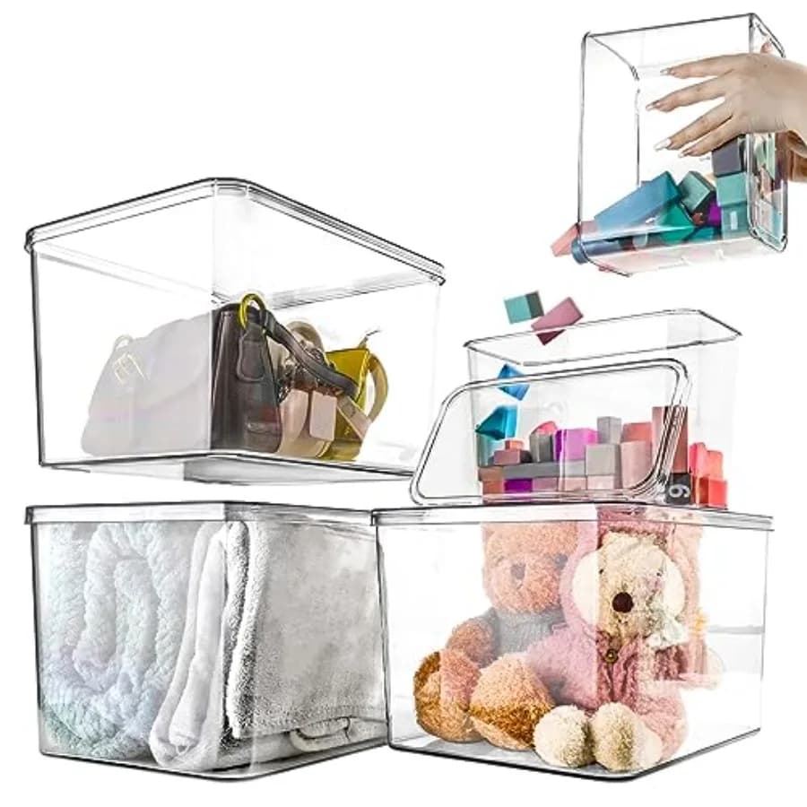 Scatole portaoggetti, 5 confezioni, contenitori trasparenti per alimenti, impilabili, con coperchio, 3 XL + 2M