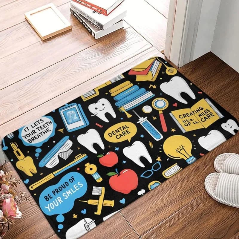 Anti-slip mat with Dental motif, Denti Print and Tools, Dental Studio Decoration and Home