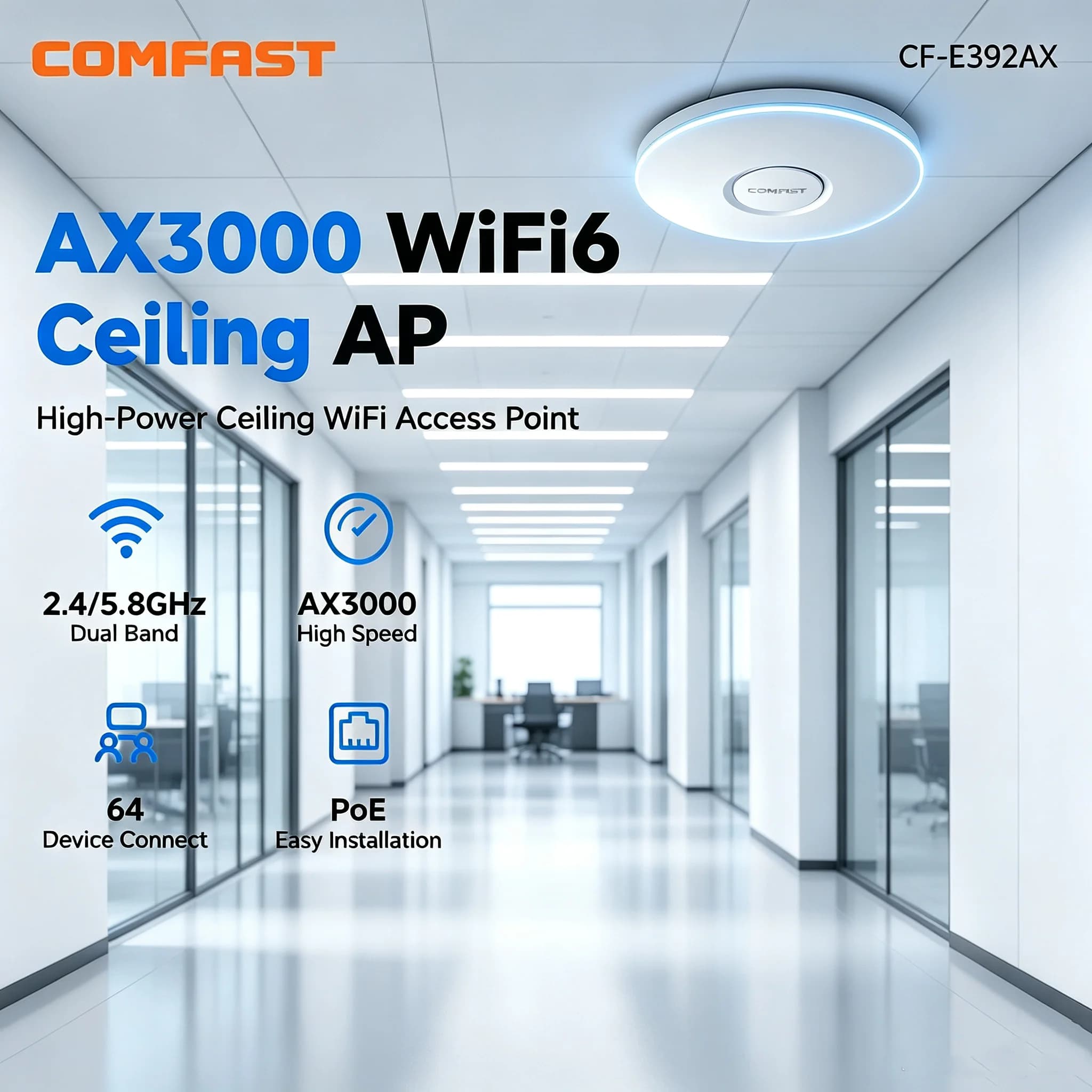 COMFAST WiFi6 Ceiling AP 3000M Gigabit POE RJ45 Wireless Indoor Access Point 2.4 5.8Ghz Wall Mounted WiFi Repeater Cover Roaming
