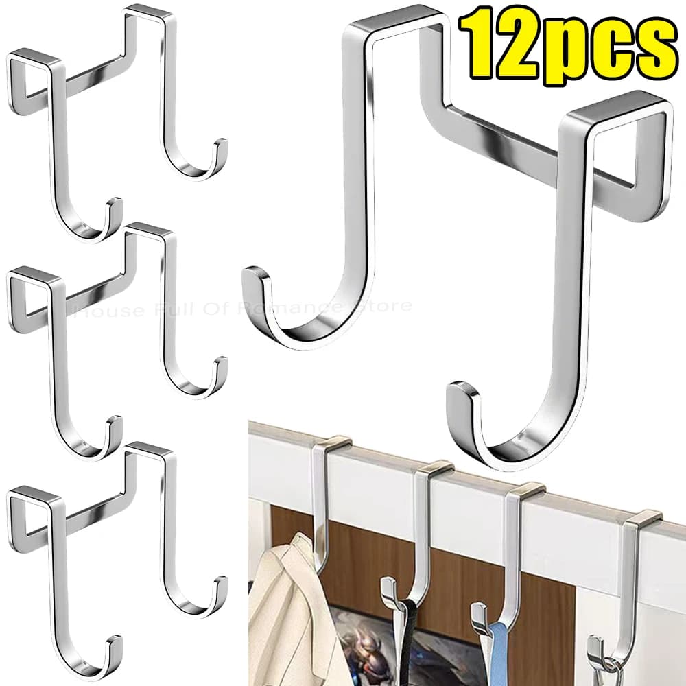 Stainless Steel Double S-Shape Hooks Nail-free Over Cabinet Drawer Door Hanging Hook Kitchen Bathroom Coat Towel Storage Rack