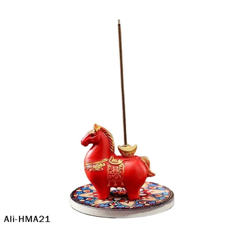【H】Bruciatore di incenso ornamentale creativo in resina/ceramica a forma di pony dello zodiaco cinese per il Capodanno, porta bastoncini di incenso, Anno del Cavallo 2026