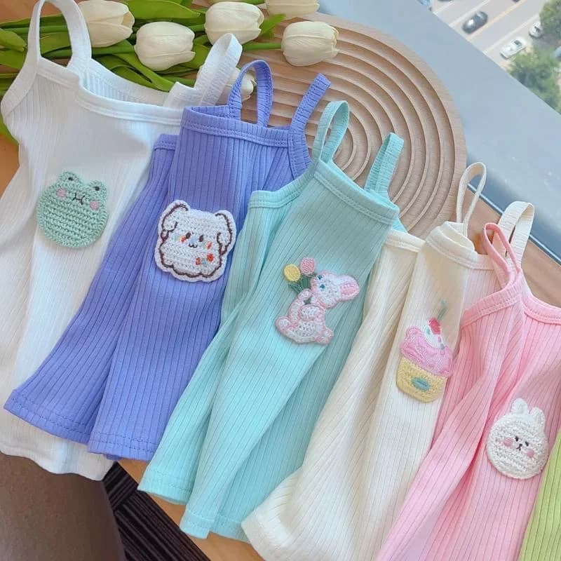 Abbigliamento Estivo per Bambine, Outfit Estivo Colorato e Fresco, Top in Stile Coreano per Bambine Piccole