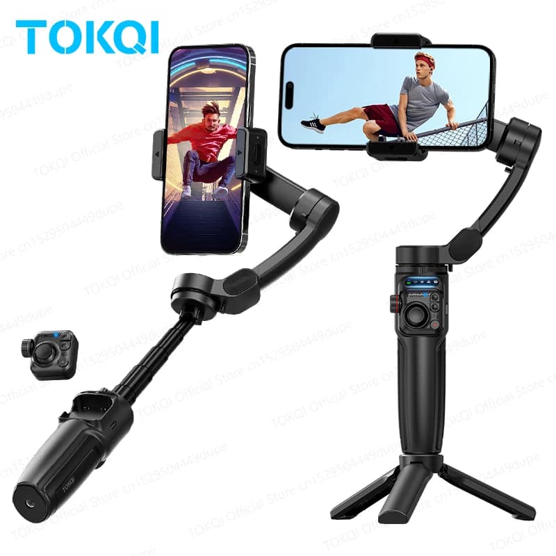 Stabilizzatore Gimbal a 3 Assi TOKQI con Tracciamento AI per Smartphone, Riprese Video Anti-Shake, Asta Selfie Estensibile, con Mini Treppiede