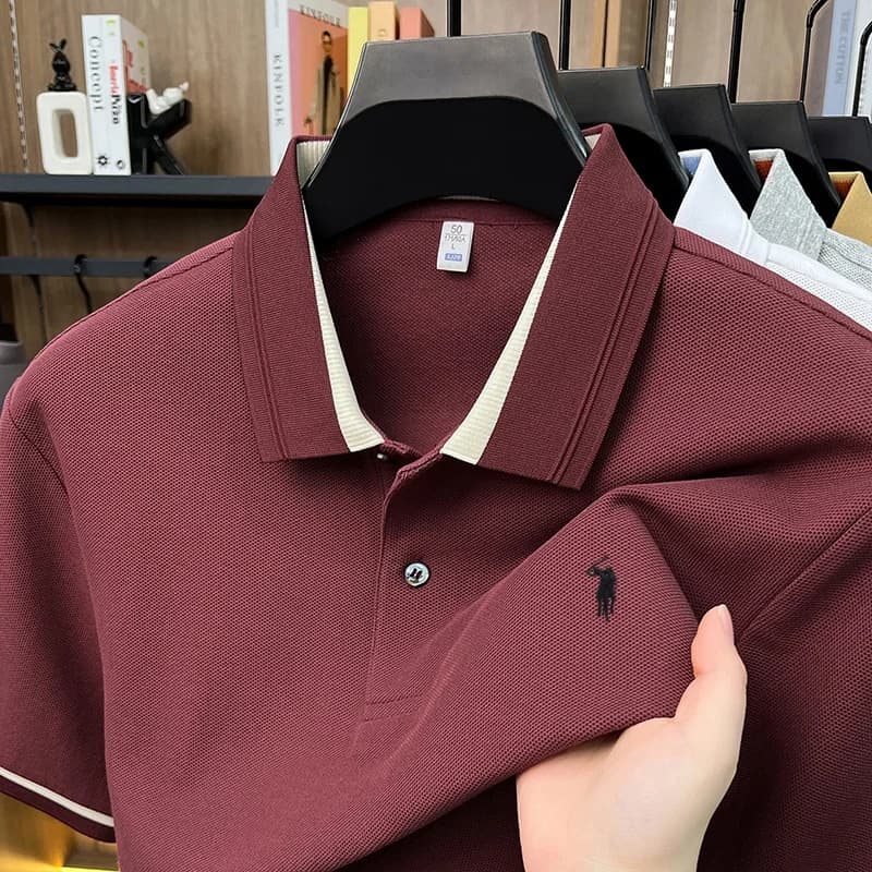 Polo da Uomo 100% Cotone di Lusso, Traspirante Estivo, Fresco e Confortevole, con Colletto a Risvolto, Manica Corta, per Golf e Uso Quotidiano, con Ricamo Squisito
