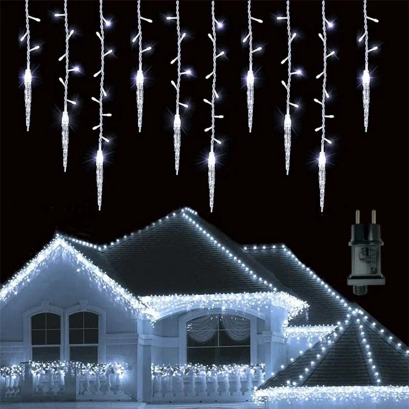 Luci della stringa del ghiacciolo della tenda a LED Ghirlanda di Natale Cascata Decorazione del giardino esterno Luce leggiadramente per il patio della grondaia della strada