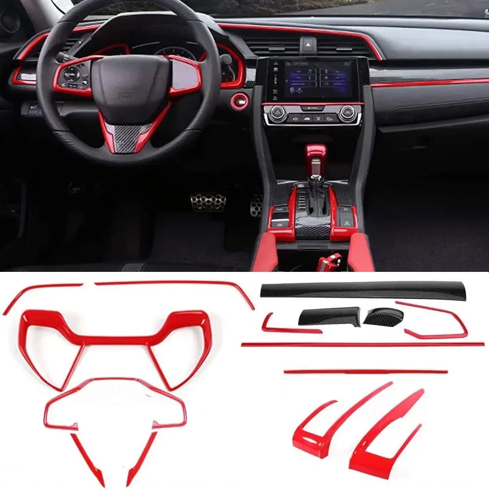 Set 15 Pieces of Coatings for Dashboard, Central Console, Air Boxes, Automatic Gear and Flyer for Honda Civic 10th Generation 2016- 2021