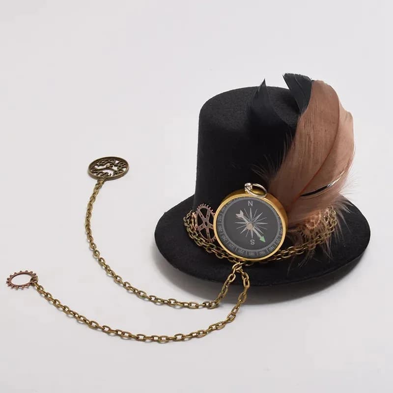 Costume cosplay da donna vittoriana, mini cappello gotico, fermaglio per capelli con piume, attrezzatura Steampunk