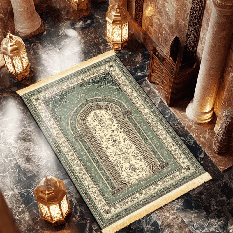 Tappetino da Preghiera di Lusso VIKAMA con Nappine, Tappeto Islamico per Preghiera Domestica, Soggiorno, Culto Islamico